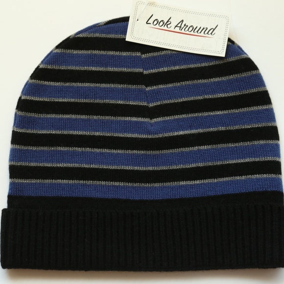 Look Around Other - NWT Unisex Black, Blue & Grey stripe Wool Cap